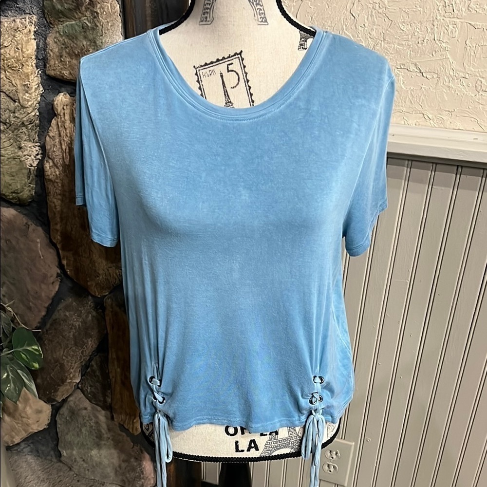 Mudd Blue Crop Tie Front Short Sleeve T-Shirt